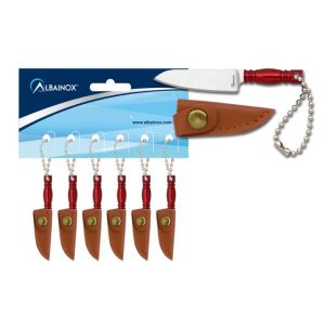 Cuchillo Mini Albainox 32839 con hoja de acero 3Cr13Mov de 4,3 cm y empuñadura de Aluminio Rojo de 2,8 cm.
