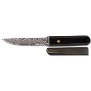 Cuchillo Albainox Damasco 32856 con hoja de acero Damasco 72 Capas de 11 cm y empuñadura de Madera Ebano con mosaico de 11 cm.