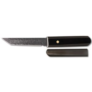 Cuchillo Albainox Damasco Envejecido 32857 con hoja de acero Damasco envejecido 72 capas de 10,5 cm y empuñadura de Madera Ebano con mosaico de 11 cm.