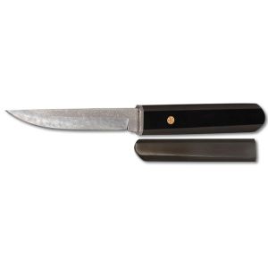 Cuchillo Albainox Damasco Brillo 32860 con hoja de acero Damasco brillo 72 capas de 10,5 cm y empuñadura de Madera Ebano con mosaico de 11 cm.