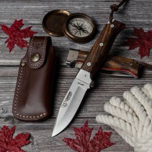 Navaja Cudeman 384-GF MT-4 hoja de acero Böhler N-690cO de 10 cm y empuñadura de madera de nogal de 11,5 cm