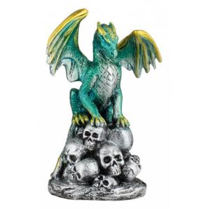 Tole 10 Dragón Verde Calaveras Resina 11,5 cm 39597.