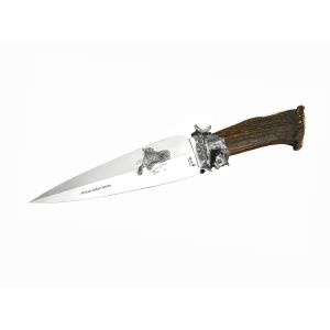Muela Cuchillo de lujo Big Five B.F-LEOPARD hoja de acero aleado de 24 cm y empuñadura de asta de ciervo con plata de ley.
