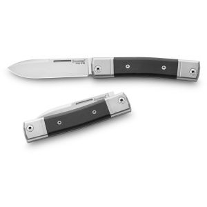 Navaja italiana LIONSTEEL BM2 EB bestman con hoja drop-point de acero M390 de 7,1 cm y empuñadura de madera de ébano