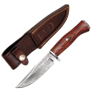 Muela Cuchillo de lujo BRACO-11DAM.M hoja de acero damasco de 11 cm y empuñadura de madera de coral.