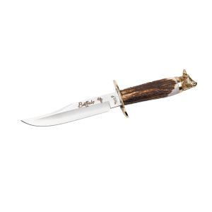 Muela Cuchillo de Caza BIG FIVE Búfalo BUFFALO-16BF con hoja de acero inox MoVa de 16 cm y empuñadura de asta de ciervo de 13 cm