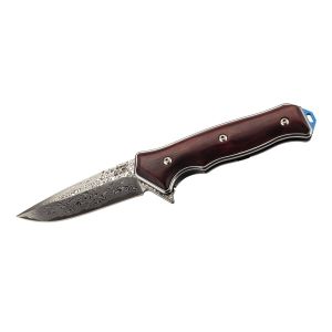 Navaja CJH Herbertz DAMASCUS ART000143 con hoja de acero Damasco de 67 capas con núcleo de de 9 cm y empuñadura de Sándalo rojo de 12.3 cm