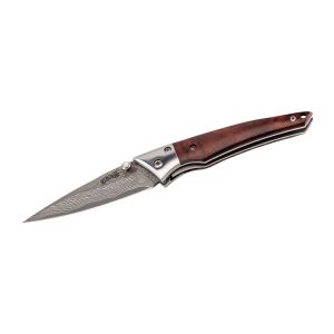 Navaja CJH Herbertz DAMASCUS 10000673 con hoja de acero Damasco 67 capas (núcleo de de 7.3 cm y empuñadura de Madera de brezo / de 10.6 cm
