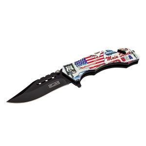 Navaja CJH Herbertz RESCUE USA FLAG 44004 con hoja de acero inoxidable AISI 420 de 8.3 cm y empuñadura de Plástico con estampado de la bandera de EE. UU. (parte frontal) de 11.5 cm
