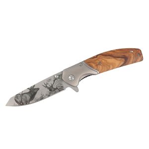 Navaja CJH Herbertz OLIVE WOOD "DEER" 44160 con hoja de acero inoxidable AISI 420 de 8.7 cm y empuñadura de Madera de olivo de 11.5 cm