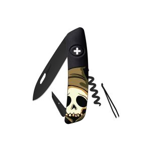 Navaja Multiusos Swiza D01 AB HALLOWEEN CALAVERA negra con hoja de acero 440 de 7,5 cm