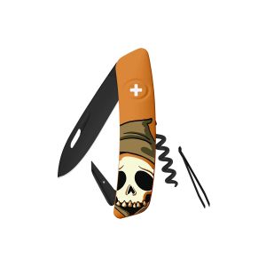 Navaja Multiusos Swiza D01 AB HALLOWEEN CALAVERA naranja con hoja de acero 440 de 7,5 cm