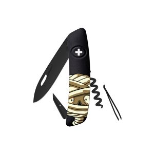 Navaja Multiusos Swiza D01 AB HALLOWEEN MOMIA negra con hoja de acero 440 de 7,5 cm