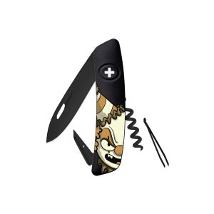 Navaja Multiusos Swiza D01 AB HALLOWEEN PAYASO negra con hoja de acero 440 de 7,5 cm