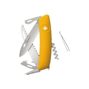 Navaja Multiusos Swiza D05R AM amarillo dorado con hoja de acero 440 de 7,5 cm