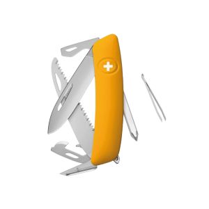 Navaja Multiusos Swiza D06R AM amarillo dorado con hoja de acero 440 de 7,5 cm