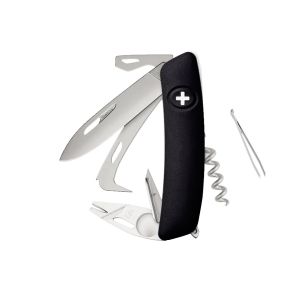 Navaja Multiusos Swiza HO05R-TT AM HORSE & TICK TOOL negra con hoja de acero 440 de 7,5 cm