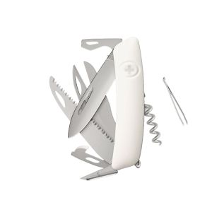 Navaja Multiusos Swiza D09R AM SAW & SCISSORS blanco con hoja de acero 440 de 7,5 cm