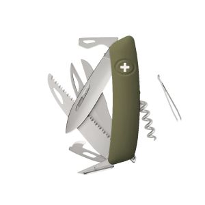 Navaja Multiusos Swiza D09R AM SAW & SCISSORS olivo con hoja de acero 440 de 7,5 cm
