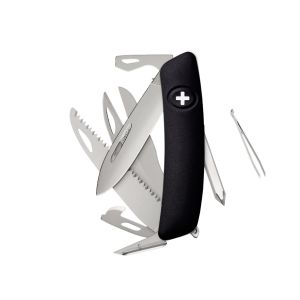 Navaja Multiusos Swiza D10R AM SAW & SCISSORS negra con hoja de acero 440 de 7,5 cm
