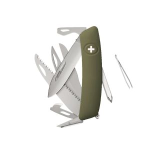 Navaja Multiusos Swiza D10R AM SAW & SCISSORS olivo con hoja de acero 440 de 7,5 cm