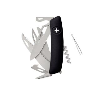 Navaja Multiusos Swiza SH09TR AM SAW & SCISSORS WAVY EDGE negra con hoja de acero 440 de 7,5 cm