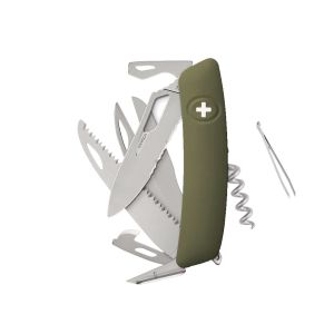 Navaja Multiusos Swiza SH09TR AM SAW & SCISSORS WAVY EDGE olivo con hoja de acero 440 de 7,5 cm