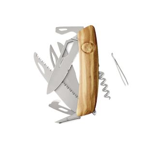 Navaja Multiusos Swiza SH09TR AM SAW & SCISSORS WAVY EDGE madera olivo con hoja de acero 440 de 7,5 cm