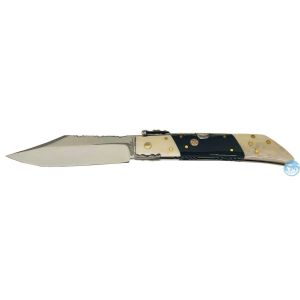 Navaja José Antonio Herreros Cazadora partida con hoja de acero 440C de 10 cm y empuñadura de búfalo y asta de toro de 12 cm