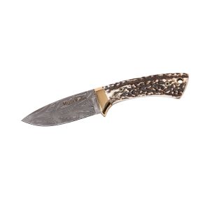Muela Cuchillo de lujo Colibri COL-7DAM hoja de acero damasco de 7 cm y empuñadura de asta de ciervo.