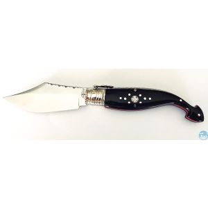 Navaja José Antonio Herreros Colacuerno con hoja de acero 440C de 8 cm y empuñadura de cuerno de búfalo con separadores rojos de 10