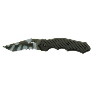 Navaja Crkt CRAWFORD TRIUMPH TIGER STRIPED 1031TS FILO MIXTO con hoja de acero AUS-8 de 8,9 cm y empuñadura de G-10 de 12,7 cm