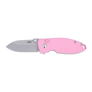 Navaja Crkt SQUID BUTTON LOCK ROSE QUARTZ 2474P con hoja de acero 14C28N de 5,8 cm y empuñadura de G-10 de 8,7 cm