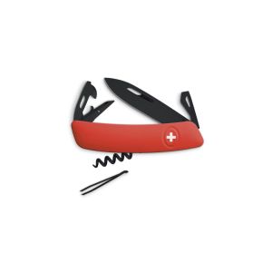 Navaja multiusos suiza Swiza D03 ALLBLACK, Rojo con hoja de acero 440C de 75.cm. Bloqueo por liner-lock con botón y once usos diferentes