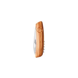 Navaja multiusos suiza Swiza D03, Madera color verde oliva con hoja de acero 440C de 75.cm. Bloqueo por liner-lock con botón y once usos diferentes