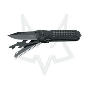 Multiherramienta italiana FOX M.P.S.K. FX-444/3 MB con hoja de acero Böhler N690Co, y empuñadura de FORPRENE negro, con más de 14 usos