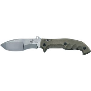 Navaja Tracker Fox FKMD TRAKER MESKWAKI FX-500 con hoja de acero N690Co de 13.5 cm y empuñadura de Micarta verde de 17.5 cm