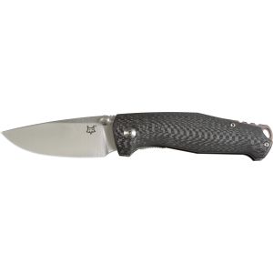 Navaja italiana FOX TUR 528 con hoja de acero Elmax de 7,5 cm y empuñadura de fibra de carbono negra con clip de titanio
