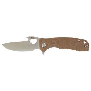Navaja Honey Badger Medium Opener Tan 1062 con hoja de acero 8Cr13MoV de 8.1 cm y empuñadura de FRN de 10.4 cm
