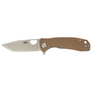 Navaja Honey Badger Small Tanto Tan 1342 con hoja de acero 8Cr13MoV de 7.1 cm y empuñadura de FRN de 9.5 cm