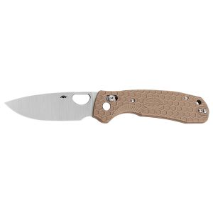 Navaja Honey Badger Large Crossbolt Tan 6002 con hoja de acero 8Cr13MoV de 8.4 cm y empuñadura de FRN de 11.3 cm