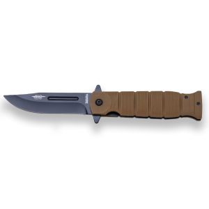 Navaja táctica JKR 0546 con hoja de acero inoxidable de 11 cm y empuñadura de de goma.