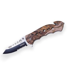 Navaja táctica JKR 0566 con hoja de acero inoxidable de 9 cm y empuñadura de de aluminio camuflaje
