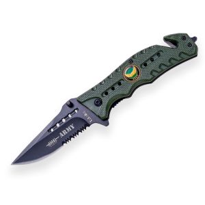 Navaja de rescate JKR 567 con hoja de acero inoxidable de 8 cm y empuñadura de aluminio.