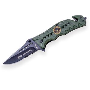 Navaja de rescate JKR 0568 con hoja de acero inoxidable de 8 cm y empuñadura de aluminio.
