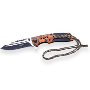 Navaja táctica JKR 591 con hoja de acero inoxidable de 9 cm y empuñadura de de aluminio con paracord de 9 cm.