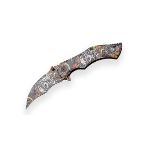 Navaja JKR 739 con hoja de acero 3Cr13MoV de 8,5 cm y empuñadura de aluminio y hoja de 8,5 cm.