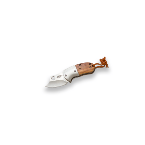 Navaja JKR 0793 con hoja de acero D2 de 4,5 cm y empuñadura de acero inoxidable con madera