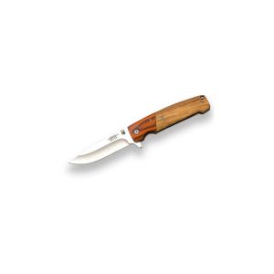 Navaja deportiva JKR 795 con hoja de acero 3Cr13MoV de 8,7 cm y empuñadura de madera roja y zebrano.