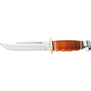 Cuchillo KA-BAR Marine Hunter 1235 con hoja de acero acero inoxidable 4116N de 14.90 cm y empuñadura de cuero de 12.40 cm